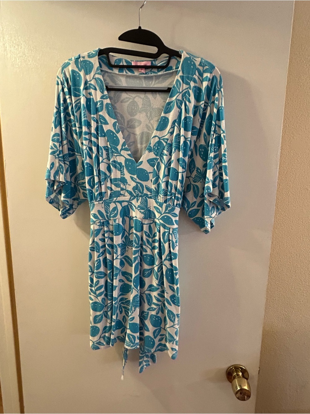 Lilly Pulitzer Teal and White Leaf-Print Mini Dress